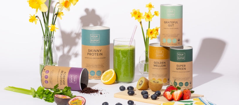 Forever Beautiful, Skinny Protein, Grateful Gut, Golden Mellow, Super Green